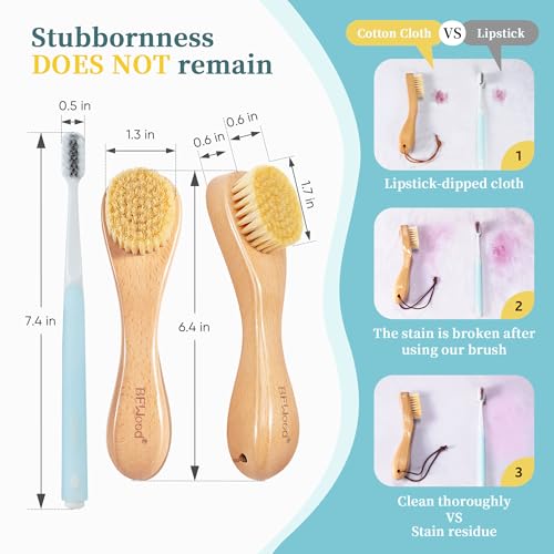 BFWood 2PCS Laundry Stain Brush - Natural Soft Boar Bristles, Removes Tough Stains from Delicate Fabrics Like Knits, Cotton, and Linens, Gentle on Fabrics, No Damage - style: Round-2PCS
