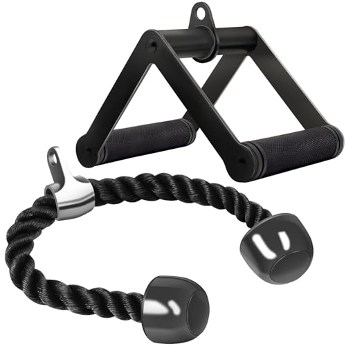 Double D Row Handle Cable Attachment for Weight Workout, Steel with Non-Slip Rubber Grip (Black) - color: Black Tricep Rope & Double D Handle
