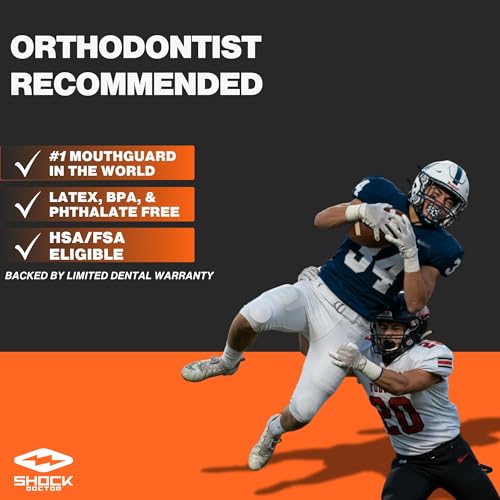 Shock Doctor Braces Football Mouth Guard, Upper and Lower Teeth. Convertible, Ultra Double Protection, Comfortable and Durable Mouthguard. - color: Black