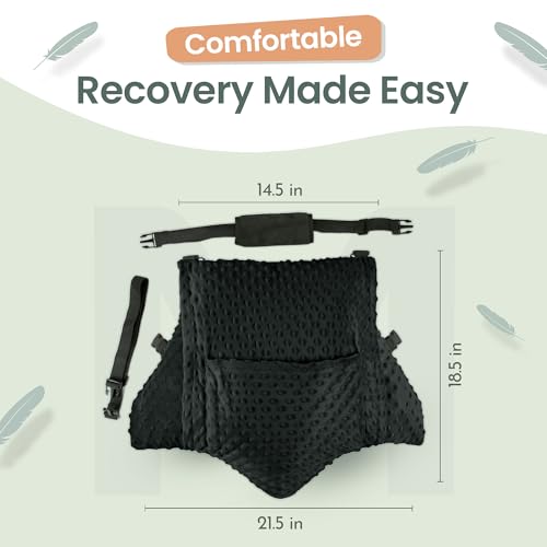 MOYOAMA Hysterectomy Pillow Post Surgery – Form-Fit Support Shield with Secure Straps, 2 Pockets, & Cozy Muff – After Hysterectomy Recovery Must-Haves, Post-Op C-Section Pillow Post Surgery Gifts - color: Charcoal Black