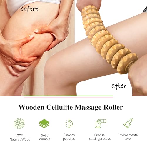 Wooden Curved Handheld Roller Stick Massager - 12 Rollers Wood Therapy Tool for Trigger Point, Fascia & Cellulite Reduction, Lymphatic Drainage, Muscle Tension Relief & Body Shaping (Wood) - color: Wood-12 Rollers