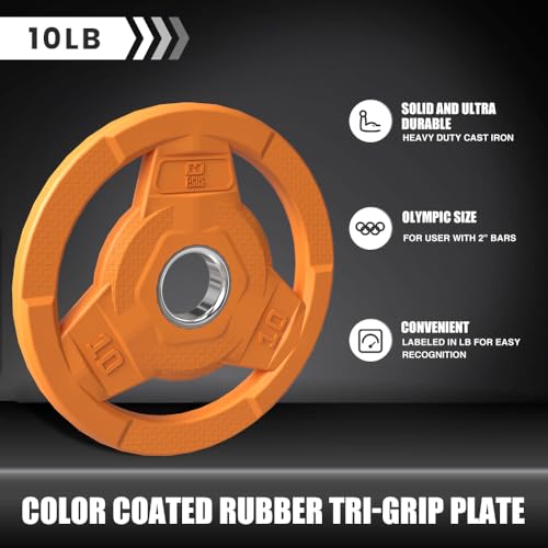 Color Coded 2-Inch Rubber Coated Olympic Grip Plate for Barbell,Solid Cast Iron Weight Plates for Strength Training, Weightlifting, Home Gym, 2.5/5/10/15/25/35/45 LB, Single and Pair - color: 185LB-SET