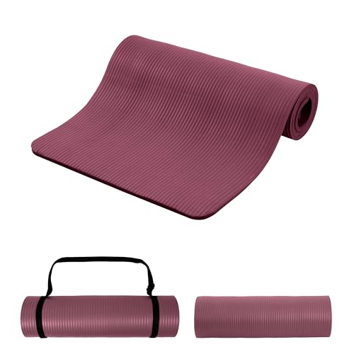 Signature Fitness Extra Thick High-Density Foam Yoga Mat – Multiple Thicknesses (1/2" & 1") / Multiple Colors – Double-Sided Non-Slip Surface – with Carrying Strap for Pilates, Yoga & Home Workouts - color: Burgundy-1/2"thick