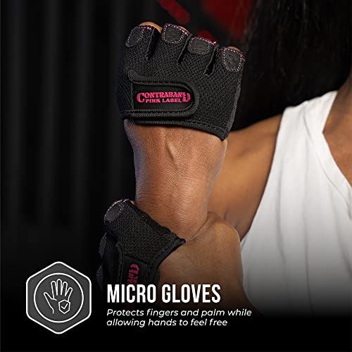 Contraband Pink Label 5537 Womens Micro Weight Lifting Gloves w/Grip-Lock Silicone Padding (Pair) - Minimalist Half Gloves - Apple Watch Friendly - color: Black, size: Large