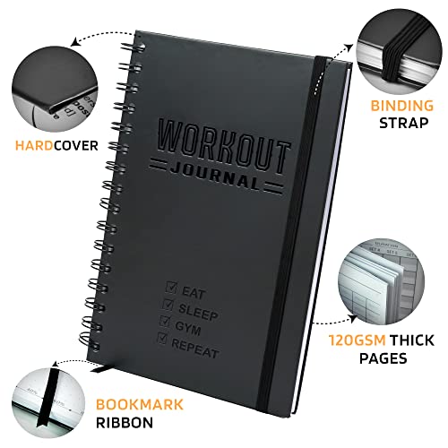 Nextnoid Hardcover Fitness Journal Workout Planner for Men & Women - A5(5.7" x 8.3") Sturdy Workout Log Book to Track Gym & Home Workouts - color: A.Black, style: Fitness