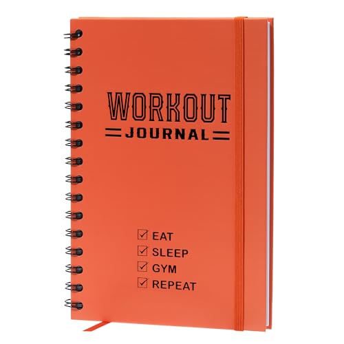 Hardcover Fitness Journal Workout Planner for Men & Women - A5 Sturdy Workout Log Book to Track Gym & Home Workouts - Vivid Orange - color: Vivid Orange, style: Fitness