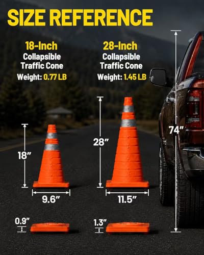 E-riding 18 Inch 4 Pack Collapsible Traffic Cones | Pop-up Orange Cones with 2 Reflective Collars, Multi-Purpose Protable Safety Cones for Parking Lot, Driving Training - size: 18 Inch