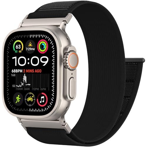 Trail Loop Nylon Sport Band Compatible with Apple Watch Ultra 3 2 Band for Men 49mm 46mm 45mm 44mm 42mm, Rugged Breathable Sport Adjustable Strap for iwatch bands Series 11/10/9/8/7/6/5/4, SE 3 2 1 - color: Black2(Silver)