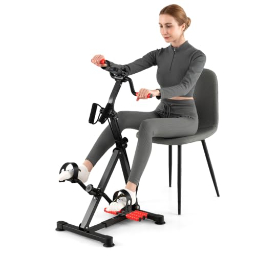 Pedal Exerciser Bike for Seniors, Hand Arm Leg Knee Physical Therapy Exercise Bike with Monitor - color: Red & Black