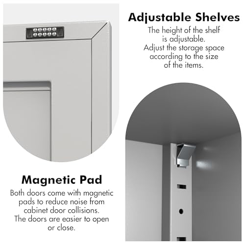 46" H Metal Locker Cabinet, Small Locker with Door and 2 Adjustable Shelf | Locker Cabinet with Adjustable Leveling Feet for Home, Bedroom, Office,Gym Assembly Required - color: 46" H White