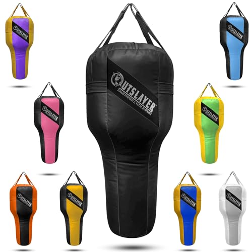 Outslayer Angle Uppercut Heavy Punching Bag for Boxing & MMA - Customizable Colors, Optional D-Ring, Unfilled/Soft Filled Choices - Made in USA - color: Black, style: FIlled WITH Bottom D-Ring