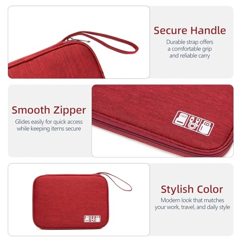 Electronics Organizer Travel Case - Water-Resistant Tech Bag for Cables, Chargers & Cord Management - Small Portable Pouch for Travel Accessories, Gear Bag for Airplane & Business - color: red, size: S