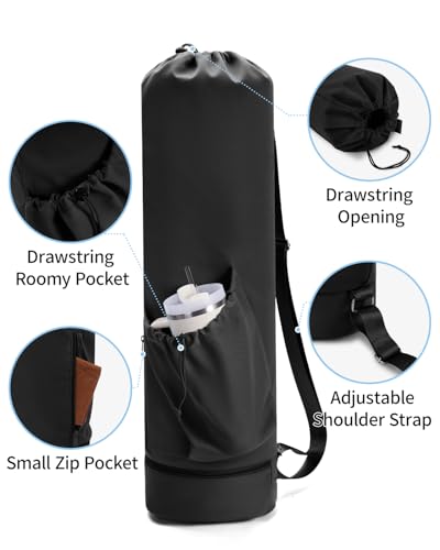 sportsnew Yoga Mat Bag with Water Bottle Pocket & Wet Pocket for Women | Yoga mat carrier fits 1/8"-3/8" yoga mats, quick-access multi-pocket organization, lightweight for gym, Pilates & studio - color: Black, size: Large