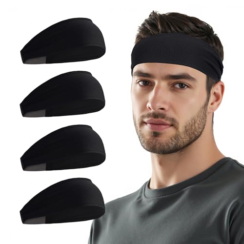 Sukeen Cooling Sports Headbands for Men: Instant Cooling Moisture Wicking Sweatbands Non-Slip Elastic Mens Headband Gym - color: Black, 4 pack