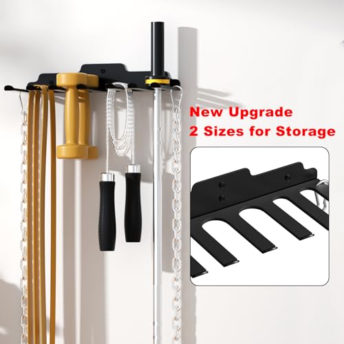 JNIHEEP Olympic Barbell Hanger,Garage Gym Bar Wall Rack,Vertical Barbell Mount Rack,Black Powder Coated,Space Saving Commercial or Home Gym Accessory,Holds Under 33mm Bar Size - color: ‎Black 7 Hooks