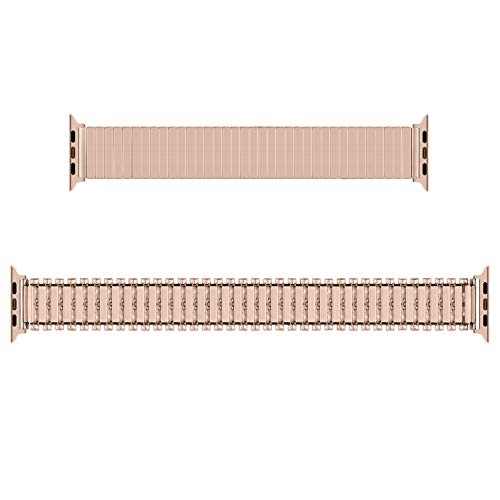 Stainless Steel Stretchable Band Compatible with Apple Watch Series 6/5/4/3/2/1 SE, 41mm/45mm/42mm/38mm/40mm/44mm, Expansion Clasp, Black, 38mm/40mm/42mm/44mm - color: Rose gold, size: 38MM/40MM/41MM M/L