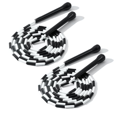 Experience Smooth and Adjustable Jumping with the IDOU Beaded Jump Rope - Unbreakable Handles, Tangle-Free Rotation, and Customizable Length. The Ultimate Fitness Companion! - color: 2 PACK Black & W Beaded