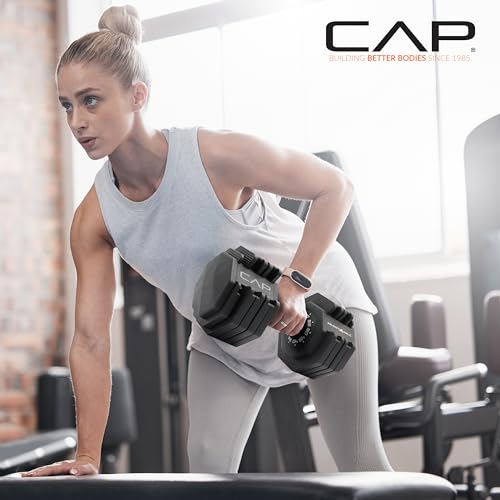CAP ADJUSTABELL Adjustable Dumbbell Set, Premium Quick Select Adjustable Weights for Strength Training, Singles & Pairs, 12.5 LB, 25 LB & 55 LB, Round & Hex Dumbbells, Multiple Grip Handle Options - size: 55 lb - Chrome Handle, style: Pair