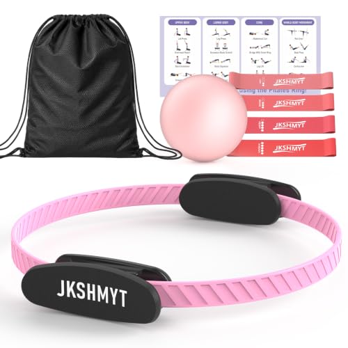 JKSHMYT Pilates Ring Fitness Circle for Women, Pilates Equipment – 14.5" Home Magic Exercise Workout, Better me Pilates Essentials Starter Set for Beginners Toning Inner Thighs, Arms and Core - color: Pink