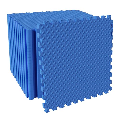 Fitvids Puzzle Exercise Gym Flooring Mat, 3/4" Thick High-Density EVA Interlocking Tiles, Workout Mat for Home Gym, Fitness Equipment, MMA, Gymnastics, 24-Piece Shock-Absorbing Exercise Mat (96 Sq Ft) - color: Navy, style: 3/4" Thick, 24 Tiles (96 Sq Ft)