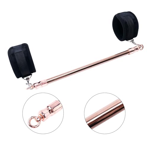 Spreader Bar Stainless Steel Vintage Black Bar with 2pcs Adjustable Straps,Sports Aid Training Fitness Gear Pilates Aid Kit, Home Restore Pilates Indoor Yoga Set - style: Fixed RoseGold+Black Furry Kit