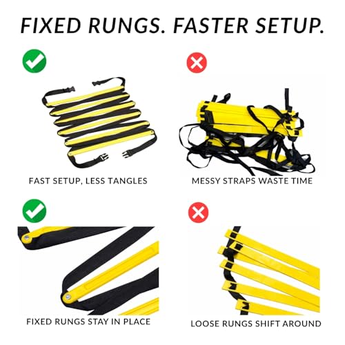 SOFTSOUL Tangle Free Agility Ladder, 12 Fixed Rungs, Heavy Duty Speed & Footwork Training Ladder for Football Soccer Basketball Drills, Portable Exercise Ladder for Kids, Youth & Adults - style: 12 Rungs
