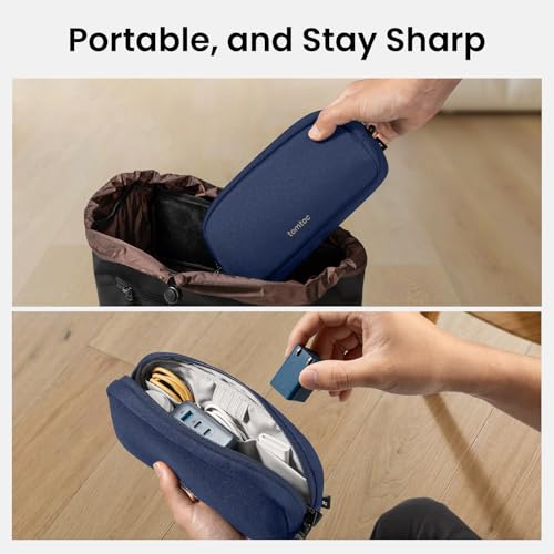tomtoc Electronics Organizer Travel Case, Water Resistant Travel Bag Cable Organizer for Essentials, Tech Pouch Accessories Carry Storage for Cord, Phone, Cables, Airpods, USB Flash Drive, Daily Items - color: Navy Blue, size: Small