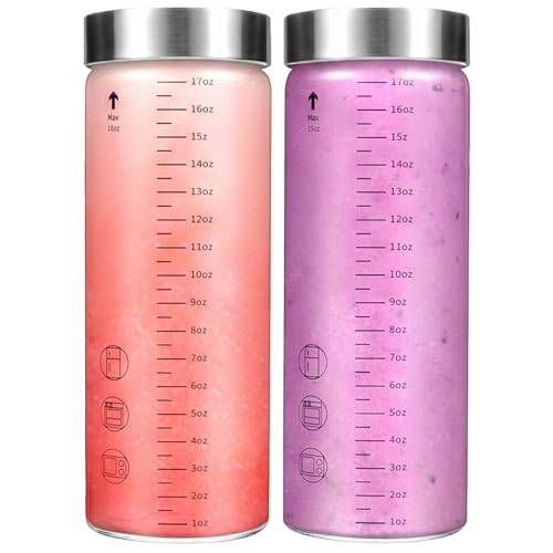 Glass Juice Bottles with Lids, 18 Oz Wide Mouth Glass Water Bottles, for Juicing, Protein, Smoothie, Milk, BPA Free, Stainless Steel Lids, Shaker Bottles (18 Oz / 2 Pack) - size: 18 Oz--2 Pack