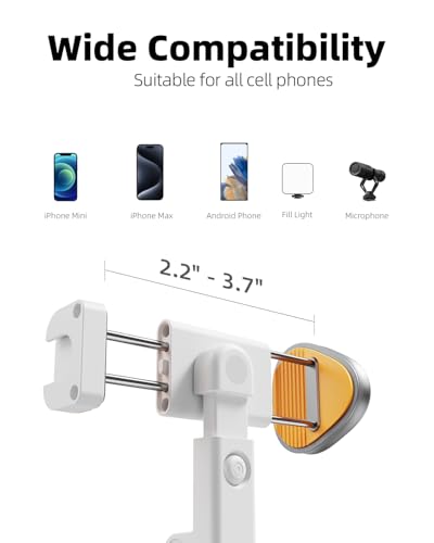 TODI 63" Phone Tripod, Extendable Selfie Stick with Wireless Remote and Phone Holder, Portable All-in-1 Cell Phone Tripod Stand for Video Recording, Compatible with iPhone/Android (White) (Pack of 2) - color: White, size: 63-inch (Pack of 2)