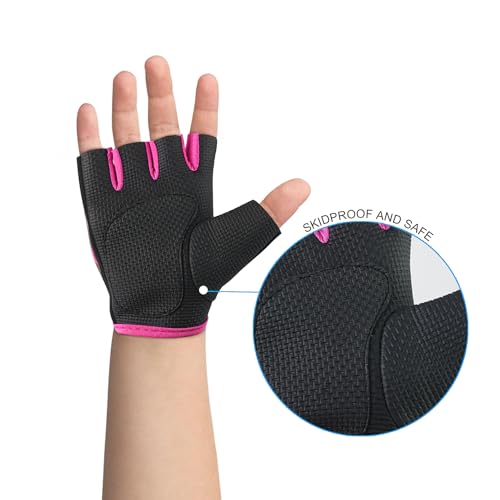 Luwint Kids Fingerless Workout Gloves - Anti-Slip Fitness Mitten for Children Cycling Yoga Weightlifting, 1 Pair - color: Red, size: Small