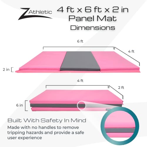 Z Athletic Folding Mat for Gymnastics, Tumbling, Cheerleading, and More, 4 Ft x 6 Ft x 2 In - color: Pink and Grey