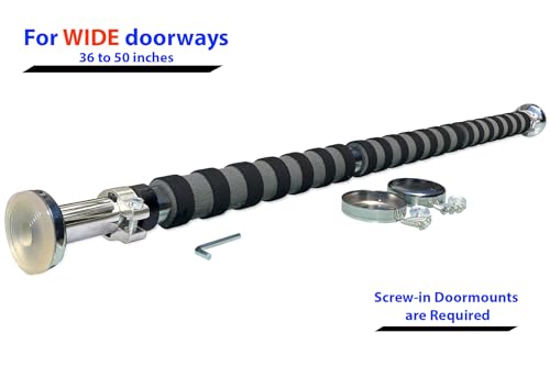Maximiza Plus Doorway Pull Up Bar – Adjustable Width Screw-In Bar (V2) | Fits Wide doorways 36-50 inches. Maximum 330 lb load capacity. 3 sets of screw-in door-mounts included for safe home workouts