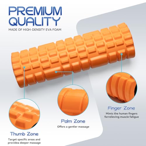 Krightlink 2-in-1 18" Foam Roller Set for Deep Muscle Massage | Foam Roller Back Roller for Fitness Relieves Muscle Pain Myofascial Trigger Point Release Pilates, Yoga (18" Orange) - color: Orange-18"(2 in 1)