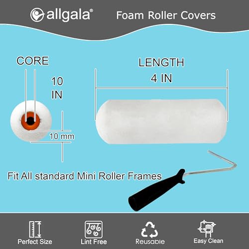 Allgala Foam Paint Roller, 6 Pack 4 inch Shedless High Density Foam Mini Paint Roller Cover for Trim Wall Funiture Doors Cabinets, Cupboards - size: 4" Foam (Pack of 6)