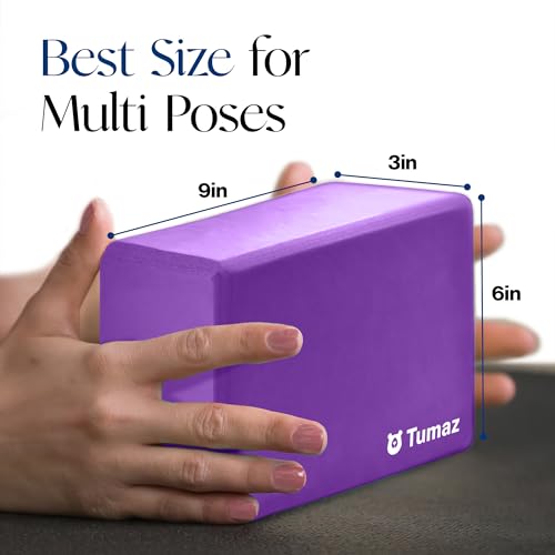 Tumaz Non-Slip Yoga Blocks，High-Density EVA Foam 2 Pack for Yoga & Pilates | High-Density Support | Lightweight | EVA Foam | Non-Slip Stability | Free Yoga E-Book - color: purple-2ps