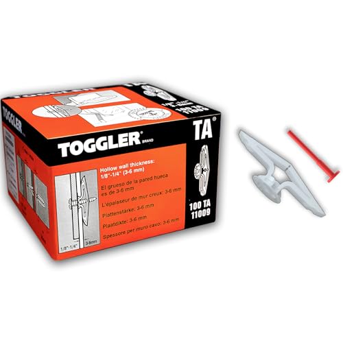TOGGLER Toggle TA Hollow Door Anchors, Polypropylene Heavy Duty, Fits #8–#12 Screws, 1/8"–1/4" Grip Range, 124 lbs Grip in 1/4" Plywood, Made in USA (Pack of 100 Screws not Included) - size: 100 Pack w/o Screws