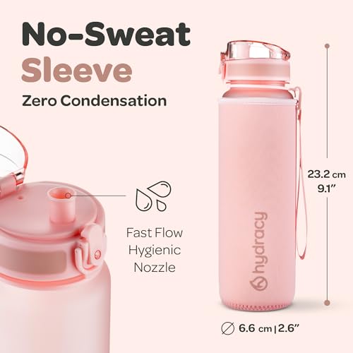 Hydracy Motivational Water Bottle with Time Marker & Fruit Infuser 17 oz | BPA-Free Tritan, Leakproof Flip-Top Lid,No-Sweat Sleeve,Carry Strap,Daily Intake Tracking for Gym,Sports,Outdoors - color: Rose Gold, size: 17 Ounces