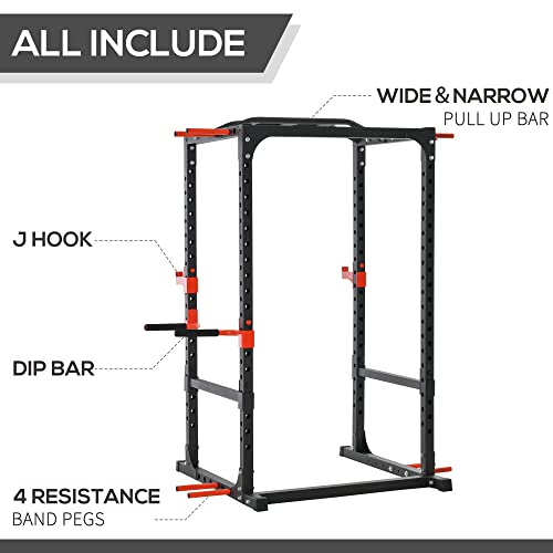 Soozier Adjustable Power Tower Pull Up Tower Dip Station Black | Pull Up Bar, Squat Rack, Power Cage, Home Workout Equipment, Upper Body Strength Training Equipment