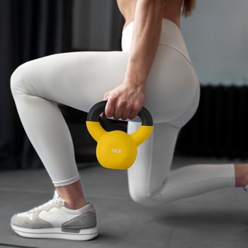 MADOG 10/15/20 LB Kettlebells Neoprene Coated, Solid Cast Iron Kettlebell, Strength Training Kettlebells, Hand Weights for Full Body Workout, Grip and Strength Training for Home Gym, Yellow