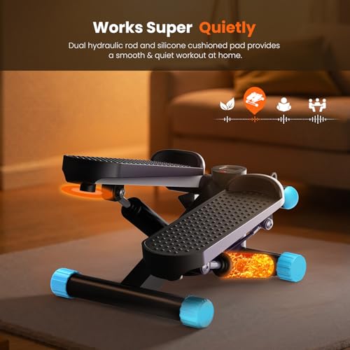 Sweetcrispy Mini Stair Steppers with Resistance Bands for Exercise at Home, Portable Exercise Twist Stepper Machine for Full Body Workout, 300LBS Capacity - color: Blue