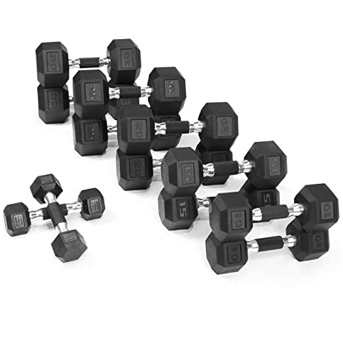 WF Athletic Supply Rubber Encased Hex Dumbbells with Rubber Grip Contoured Handle for Muscle Toning, Strength Building & Full Body Workout - color: u. 210LB Dumbbell Set Only (5LB-30LB)