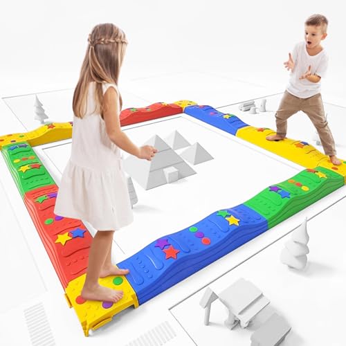 MOCUTEEN Kids Balance Beam Toddler Stepping Stones Max Load 220LBS 12 PCS Non-Slip Textured Surface & Rubber Pads Bottom Promote Agility Coordination Five Star Pattern - color: 8straight 4pier