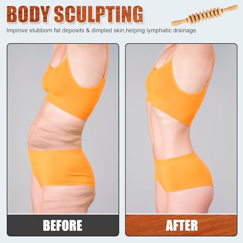 KintKita Wood Therapy Massage Tools,Wooden Massager Stick Roller Lymphatic Drainage Tool,Maderoterapia Kit Self Massage Roller Tool for Cellulite Reduction,Muscle Tension and Body Shaping,Contouring