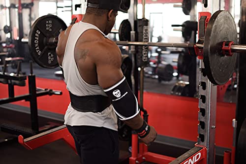 Gymreapers Elbow Sleeves for Weightlifting Powerlifting and Bench Press Support and Compression for Tendonitis Pain Relief 5mm Neoprene Training Gear for Men and Women - color: Black/White, size: Large