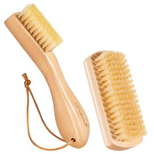 BFWood Laundry Stain Brush - Natural Soft Boar Bristle for Scrubbing Out Tough Stains on Delicate Fabrics, Knits, Cotton, Linens, No Damage (Set-2PCS) - style: Set-2PCS