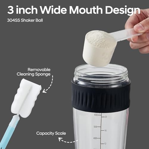 16oz Glass Shaker Bottle for Protein, 2 Pack Small Borosilicate Glass Protein Powder Leak-Proof Shaker Cup Mixes with 304 Blending Ball(16oz,Black) - color: 2 Pack-Black, size: 16oz