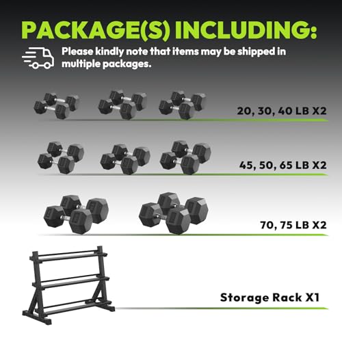 HANDBODE Dumbbell Set with 3-Tier Rack, 390-790 lb | Heavy Duty Weight Stand for Dumbbells, Space-Saving Metal Storage Organizer, Sturdy Dumbbell Holder for Home Gym - style: 790 lb Set (20-75 lb) *2 & Rack
