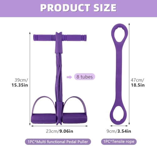 21 Fitness Resistance Bands-6 Tube Pedal Ankle Puller, Multifunction Tension Rope, Pedal Resistance Band with Handle Sit Up Exercise Equipment Home Gym Tummy Trainer for Men Women - size: 8 Tube