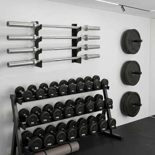 Tebery Wall Mount Barbell Rack, Heavy Duty Vertical Barbell Storage Holder for Curl Bars, Space Saving Home Gym Weight Hanger Organizer for Garage Gym Equipment