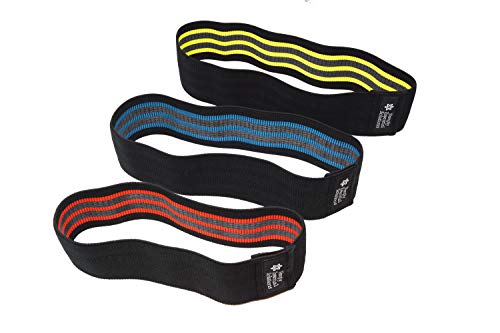 Non-Slip Heavy-Duty Exercise Loop Bands for Strengthening Hips, Glutes, Legs by Providing Resistance in Training & Support in Squats & Lifting. Three Lengths of Bands in a Tote Bag - color: black